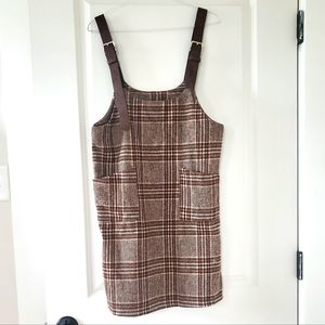 Brown Plaid Overall Dress